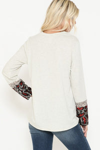 Solid Top with Red Leopard Print Sequin