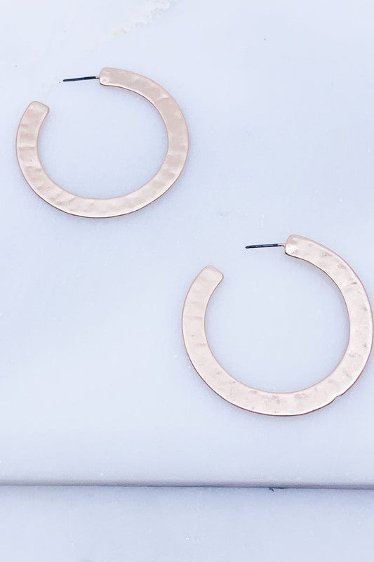 Hammered Rose Gold Hoop Earrings