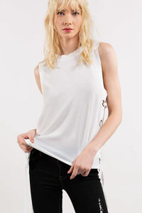 White Top with Side Lace-UP Detail