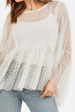 Load image into Gallery viewer, Polka Dot Sheer Top with Lace Detail and Flutter Wing Sleeves
