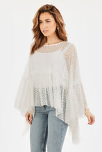 Load image into Gallery viewer, Polka Dot Sheer Top with Lace Detail and Flutter Wing Sleeves
